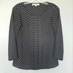 Loft grey polka dot pleat front blouse XS
